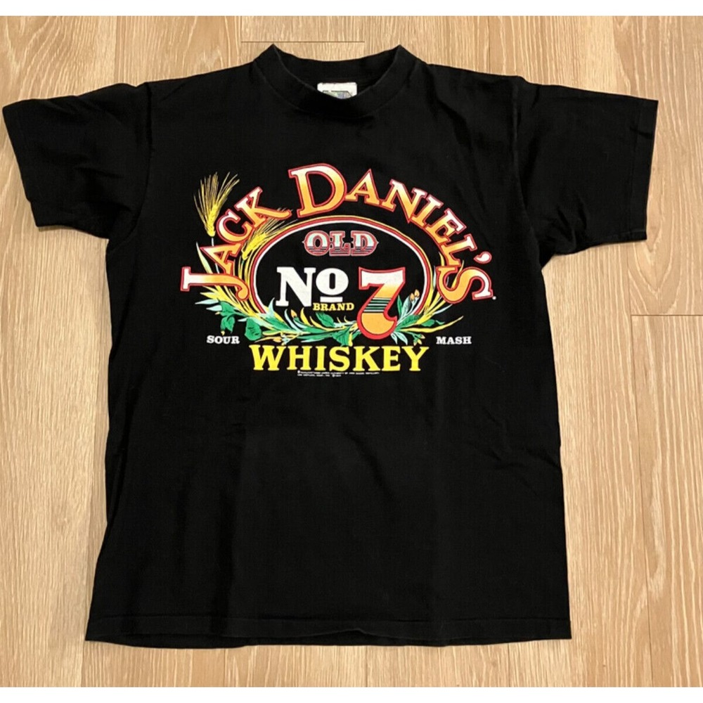Vtg T-shirt 1988 Village Mews Jack Daniels NO.7 Sour Mash size L Single Stitch